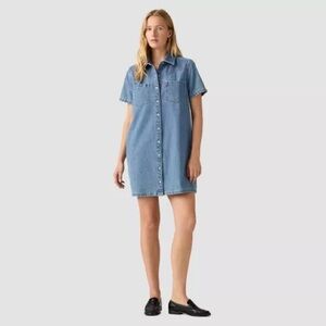 Levi's Louisa Denim Western Pearl Snap Short Sleeve Relaxed Fit Shirt Dress Med